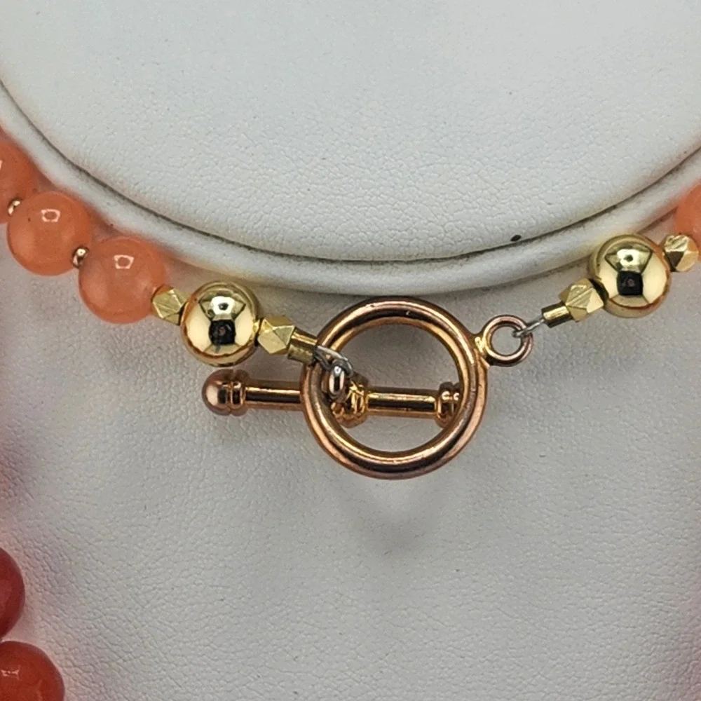 Orange Agate‎ Beaded Necklace Statement Pendant Tassel Gold Accent Jewelry